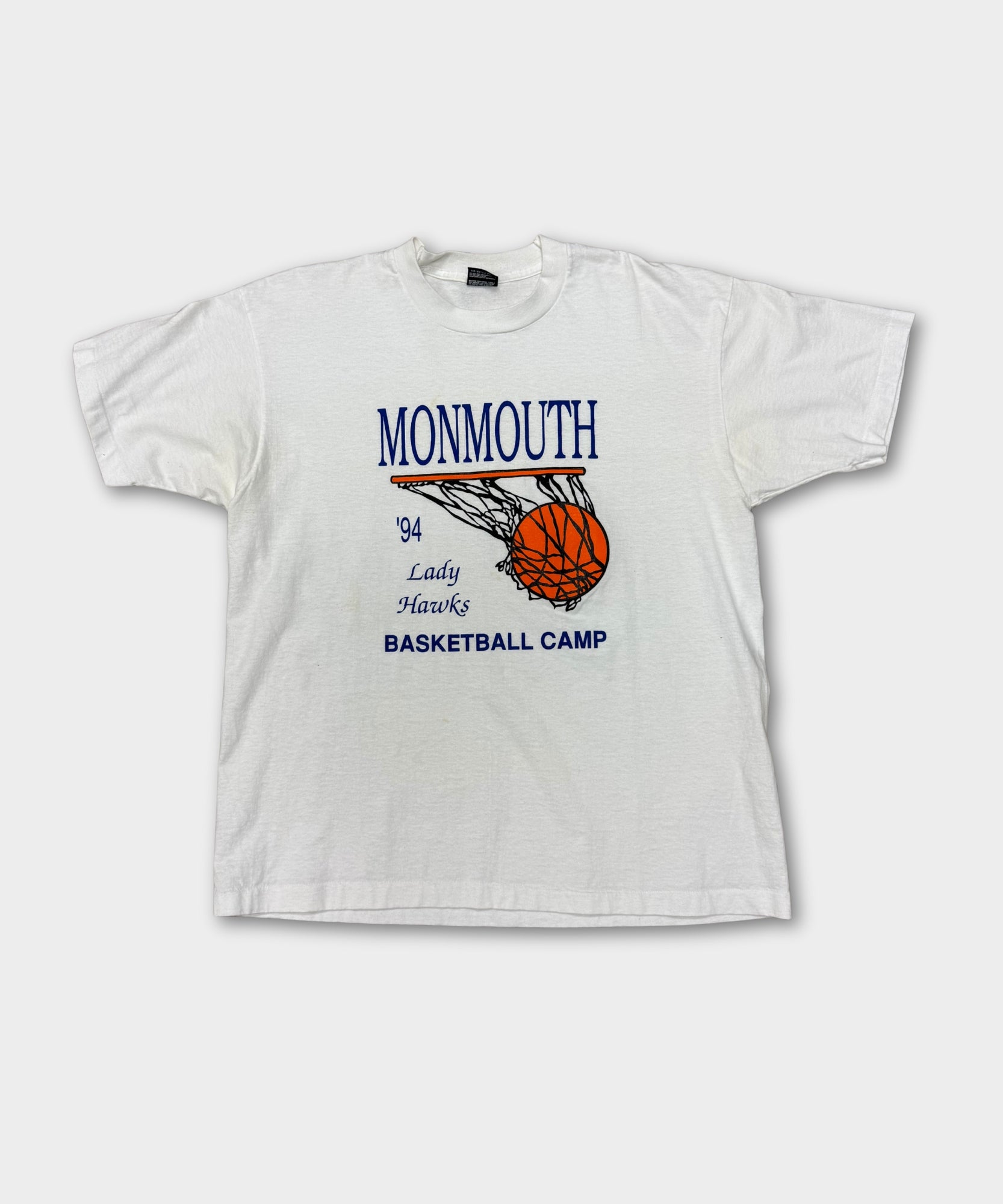 1994 SINGLE STITCH  MONMOUTH LADY HAWKS CAMP TEE - WHITE