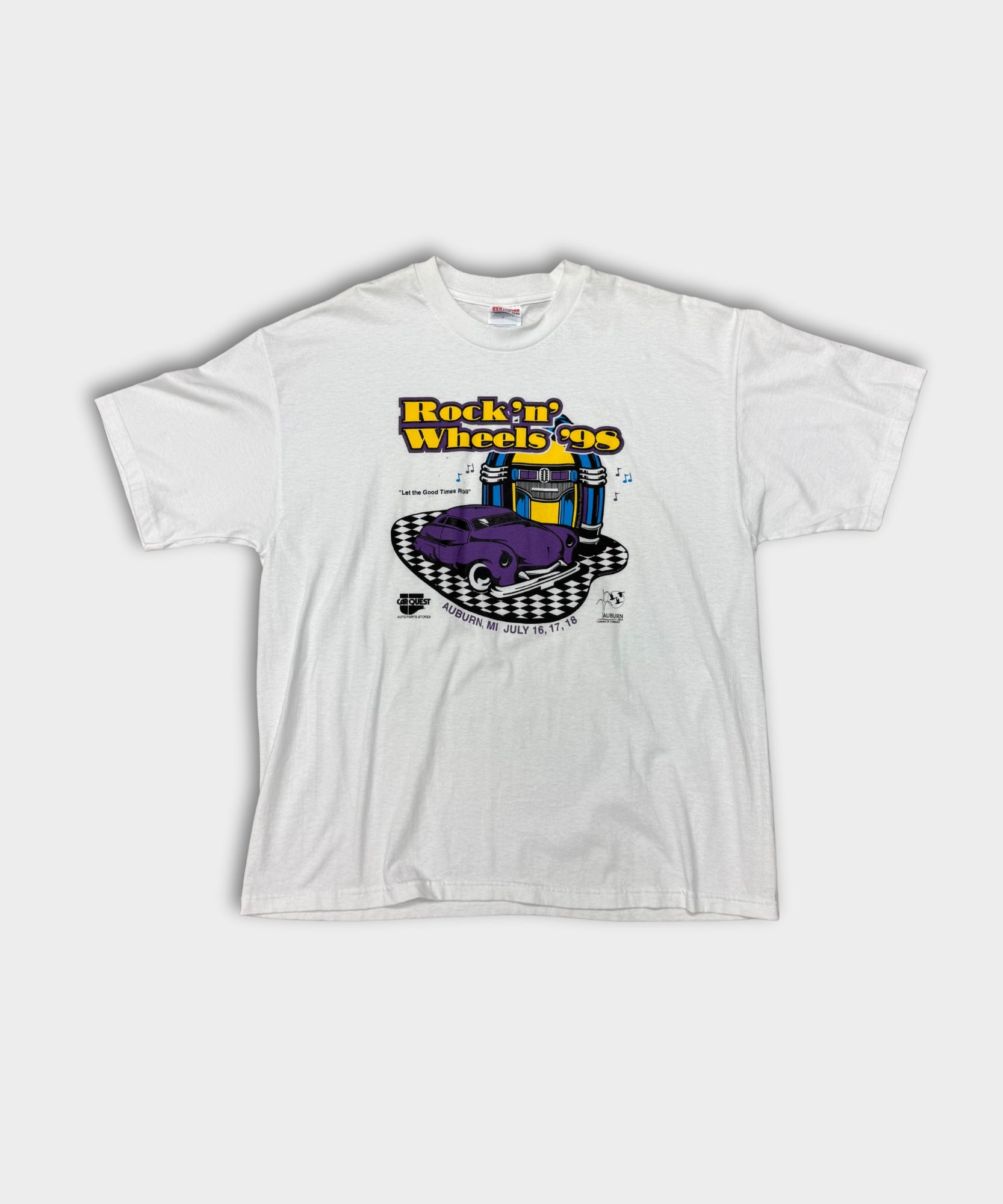 1998 SINGLE STITCH ROCK 'N' WHEELS TEE - WHITE