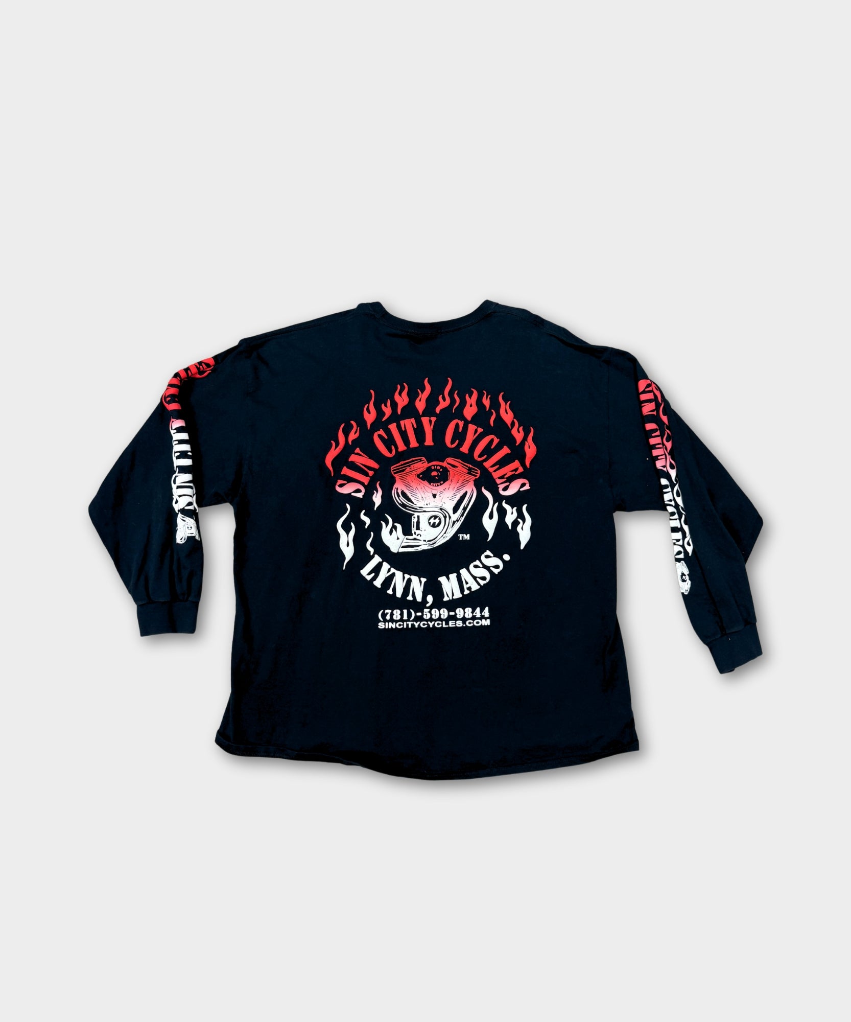 VINTAGE SIN CITY CYCLES LONG SLEEVE TEE - BLACK
