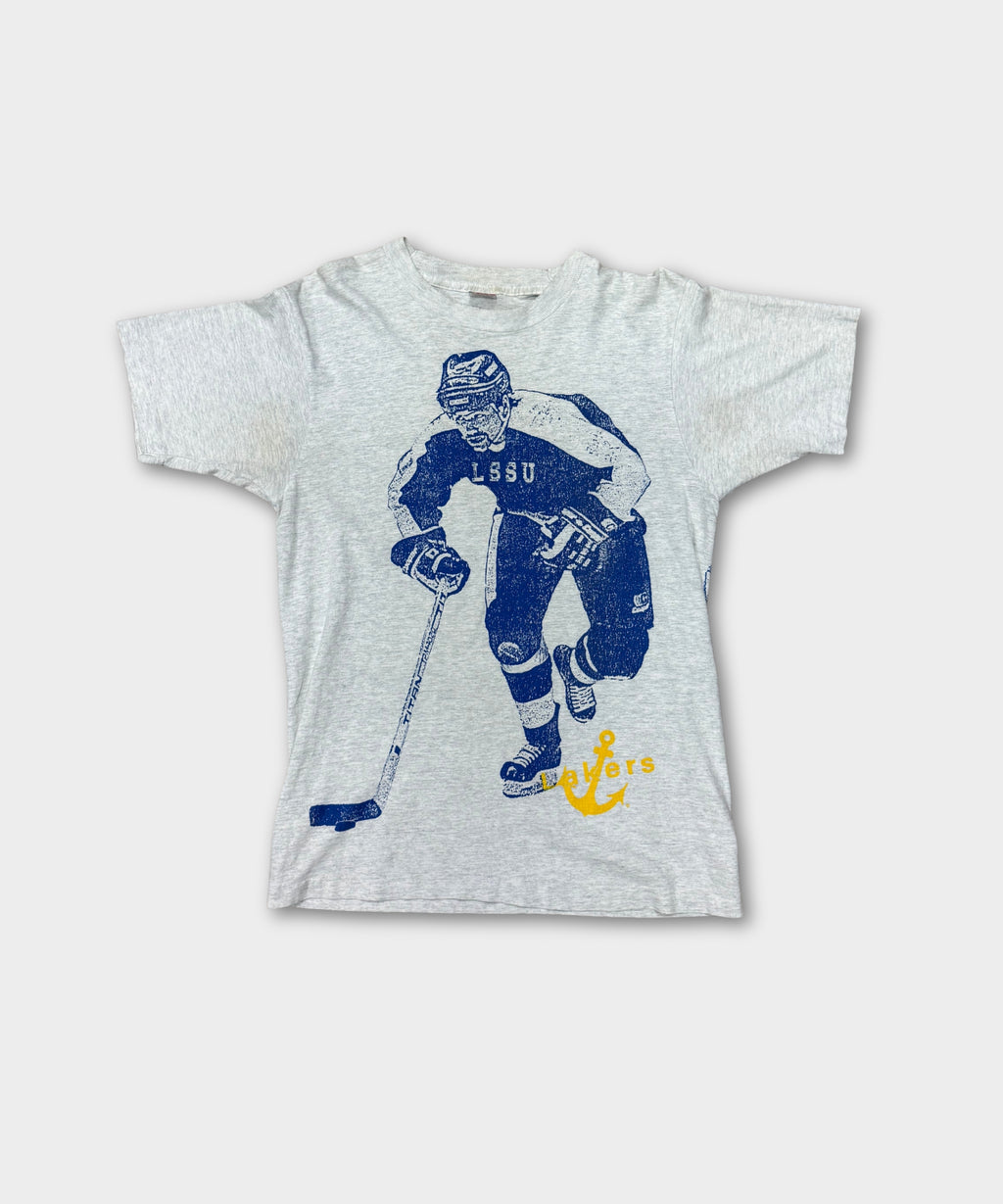 VINTAGE SINGLE STITCH LSSU HOCKEY TEE - HEATHER GREY